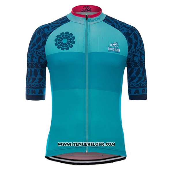 2017 Maillot Ciclismo Giro D'italie Sardegna Bleu Clair Manches Courtes et Cuissard